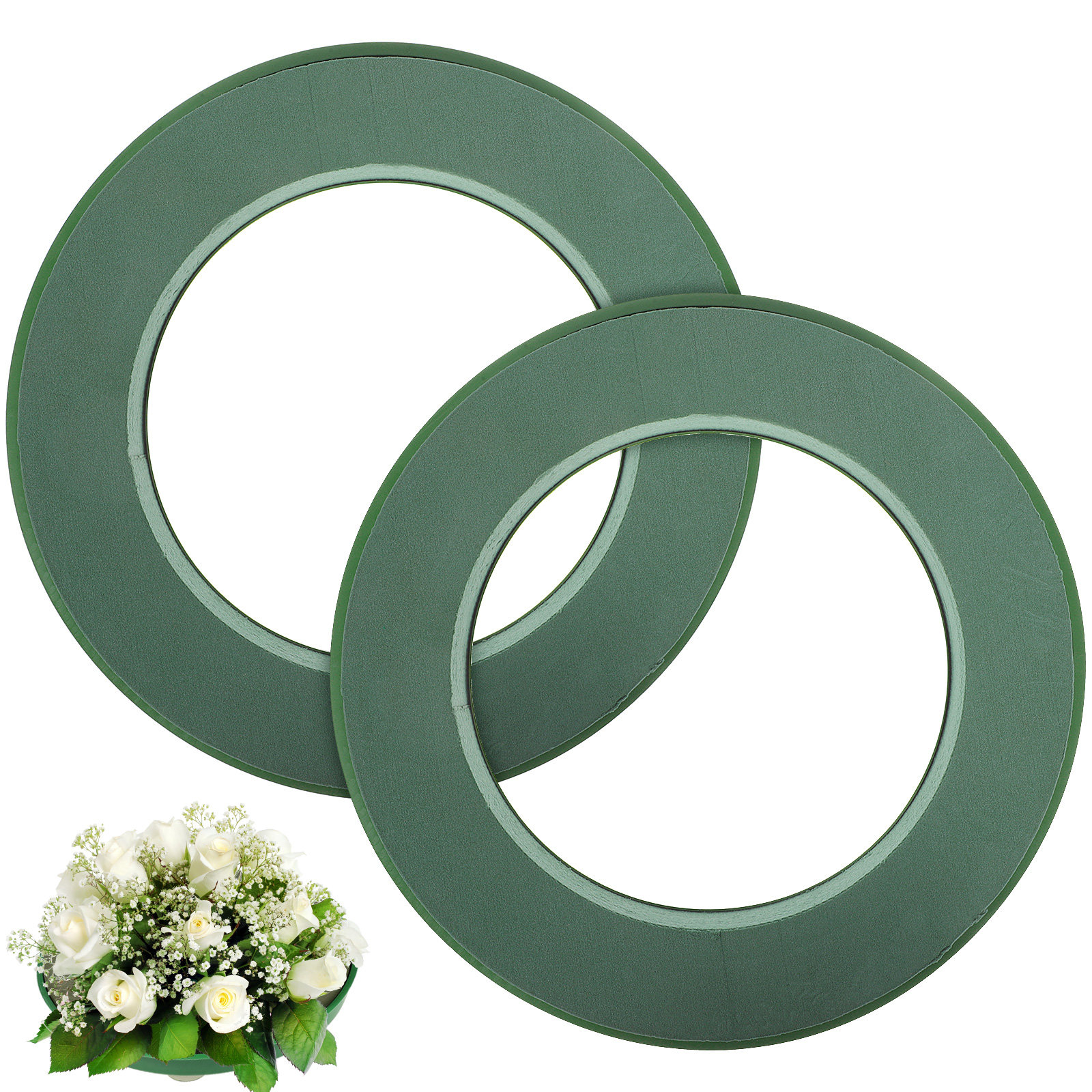 Wedding Floral Supply - 2Pcs Green Floral Foam Rings Wet